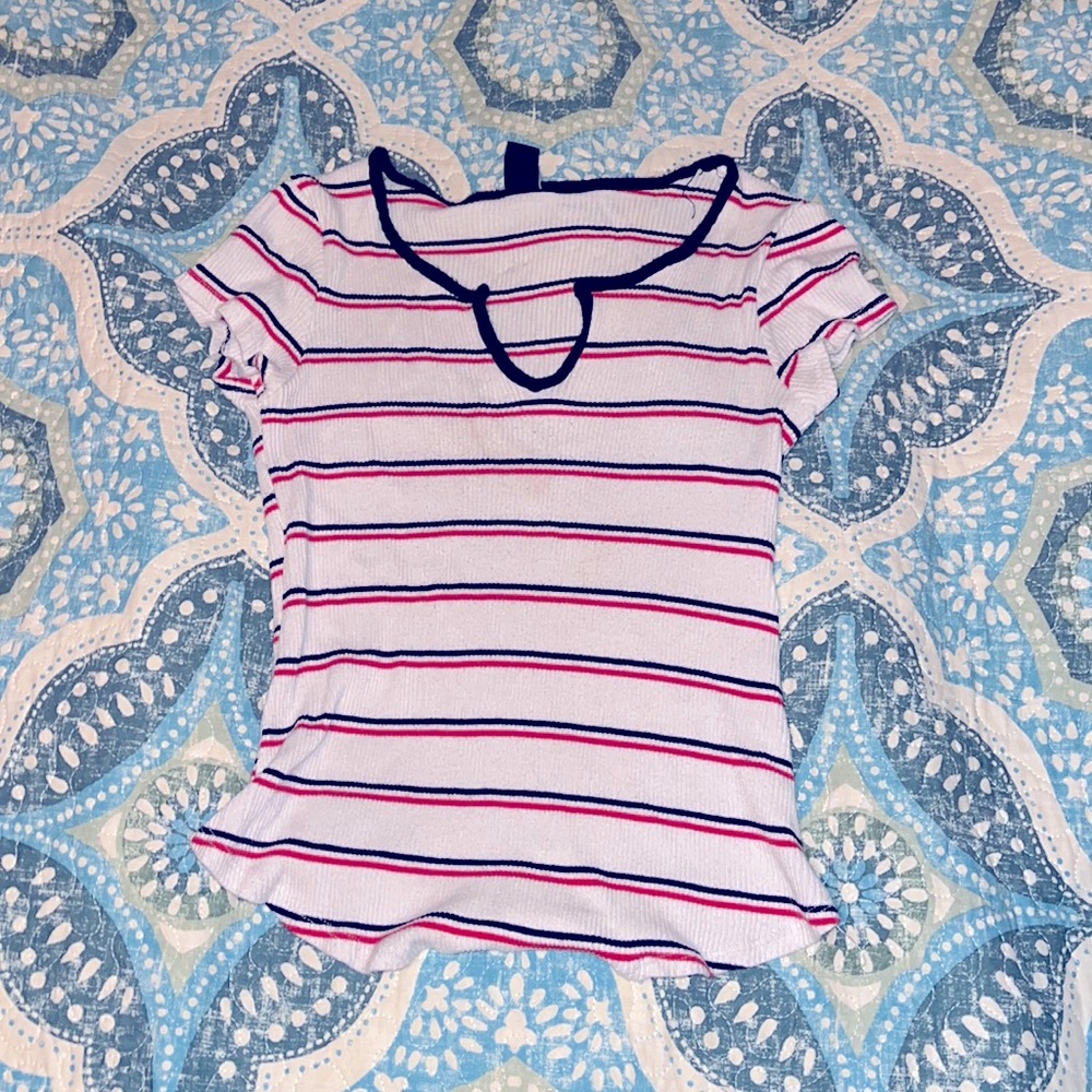 (Small) dark blue and red striped crop top
